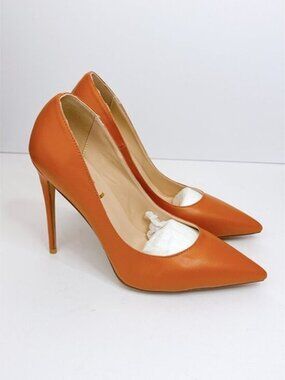 Size 8 Women’s Orange Pointed Toe High Heel Pumps Faux Leather Stiletto FSJ